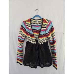 Boston Propper Vnt Y2K Hippie Crocheted Multicolored 1 Button Cardigan Ladies S